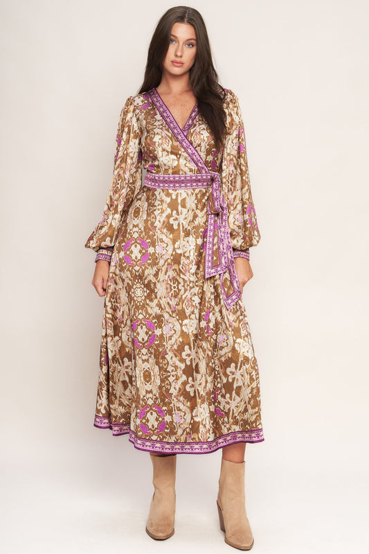 IKAT BLOOM WOVEN MIDI TRUE WRAP DRESS Flying Tomato