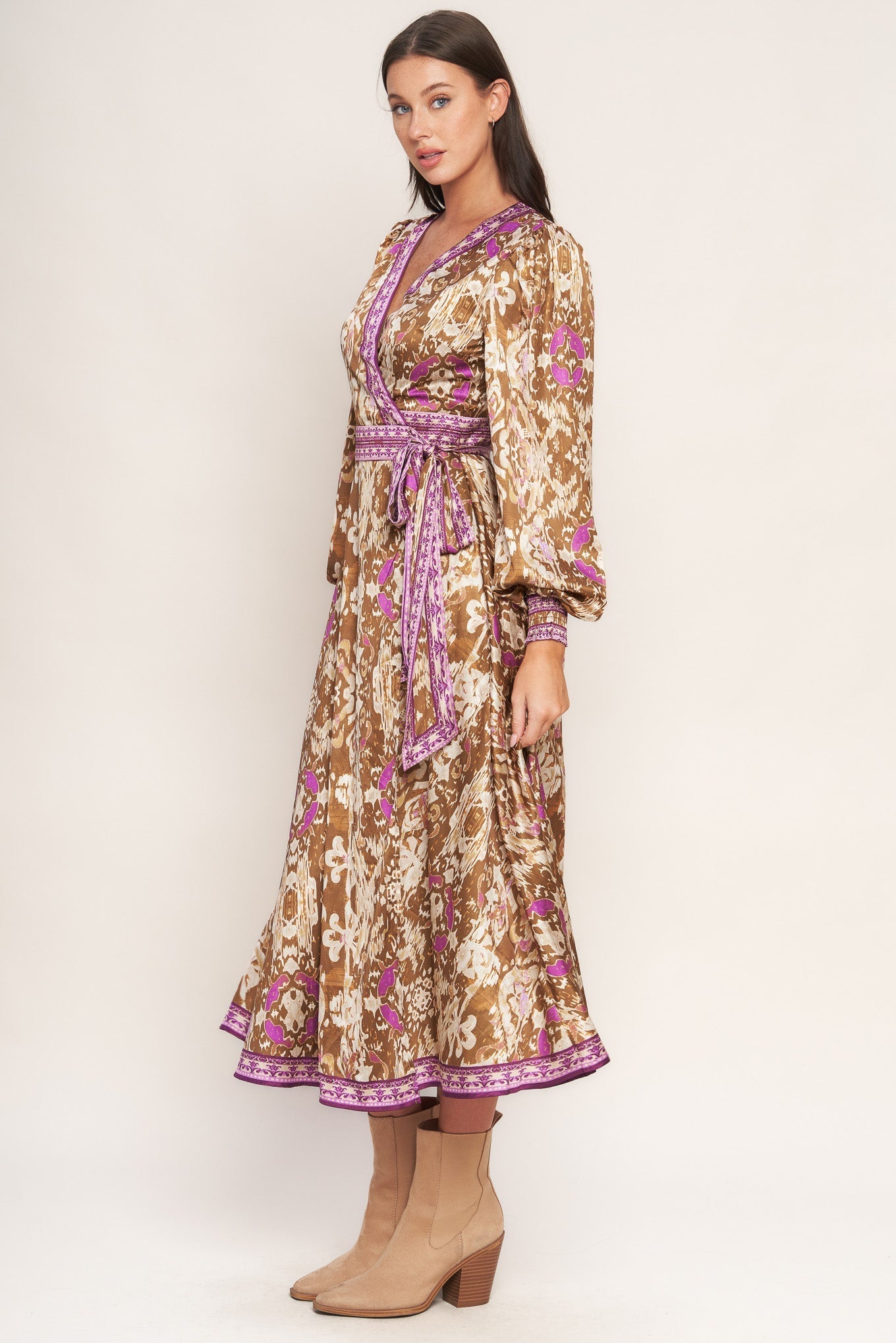 IKAT BLOOM WOVEN MIDI TRUE WRAP DRESS Flying Tomato