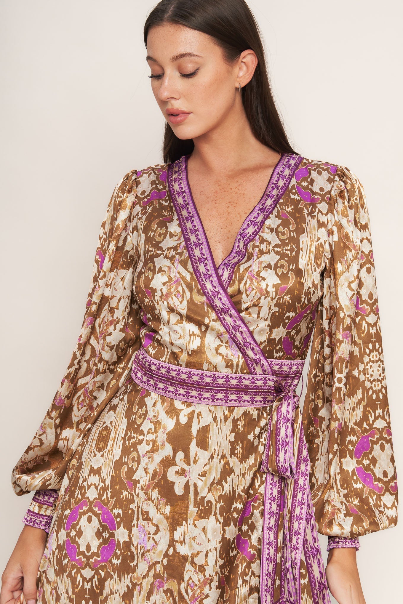 IKAT BLOOM WOVEN MIDI TRUE WRAP DRESS Flying Tomato