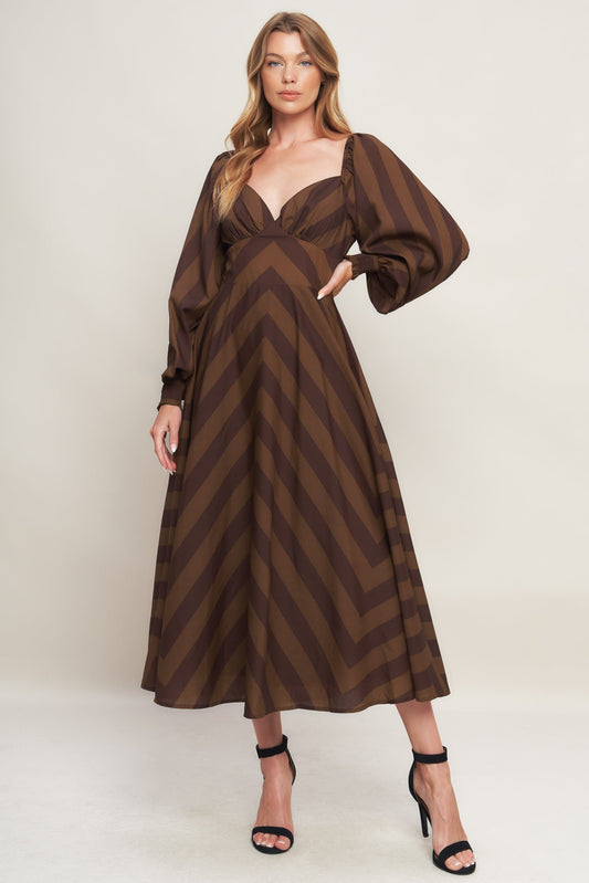 Brown Goddess Flow Woven Midi Dress Sweetheart Neckline Flying Tomato