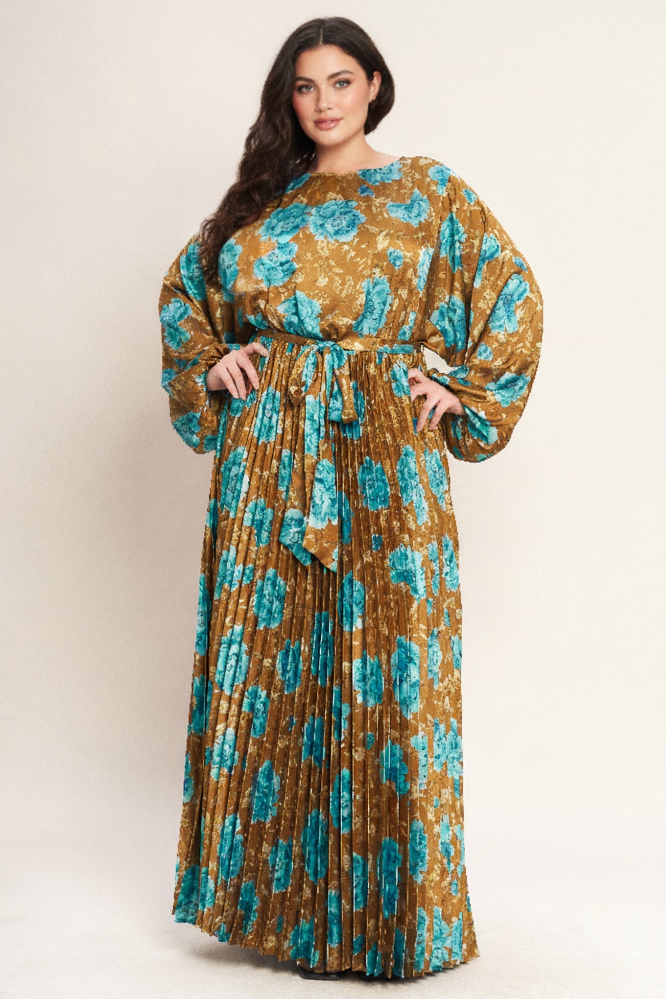 GOLDEN BLOOM LUXE WOVEN SATIN MAXI DRESS Flying Tomato