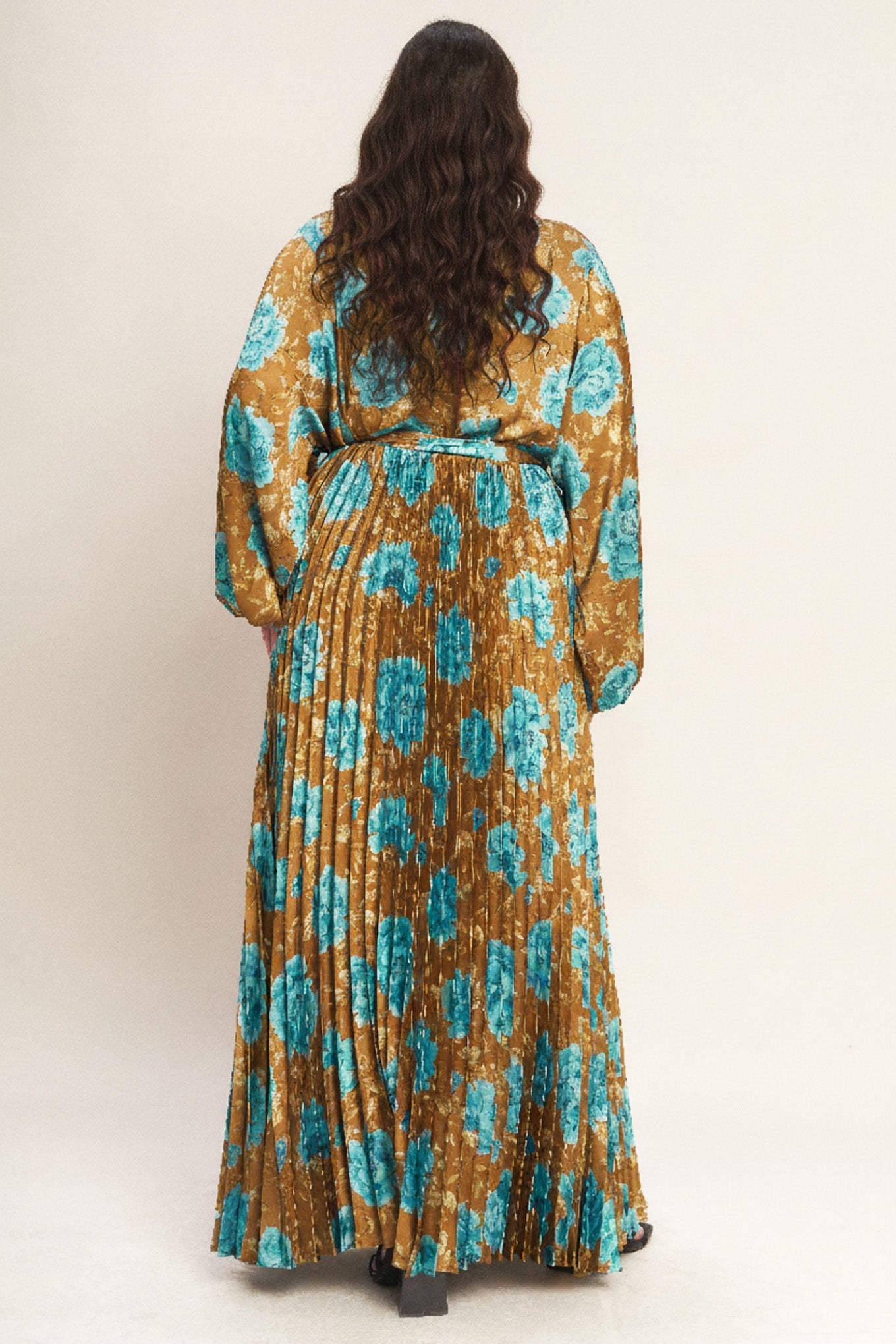 GOLDEN BLOOM LUXE WOVEN SATIN MAXI DRESS Flying Tomato