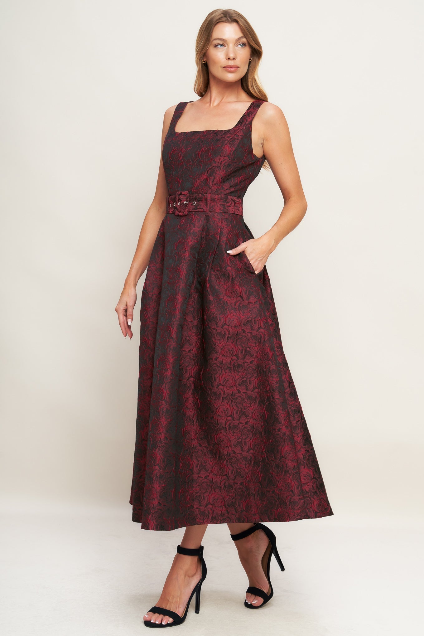 IMPERIAL ALLURE WOVEN JACQUARD MIDI DRESS Flying Tomato
