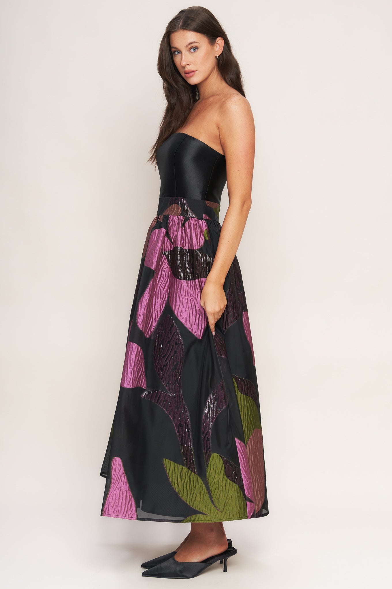 Abstract Rose Woven Midi Dress Tube Top Printed Skirt Flying Tomato