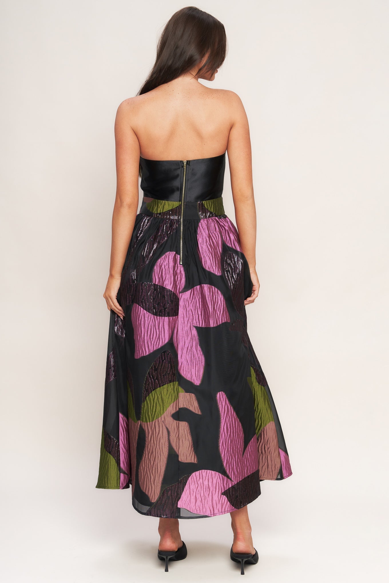 Abstract Rose Woven Midi Dress Tube Top Printed Skirt Flying Tomato