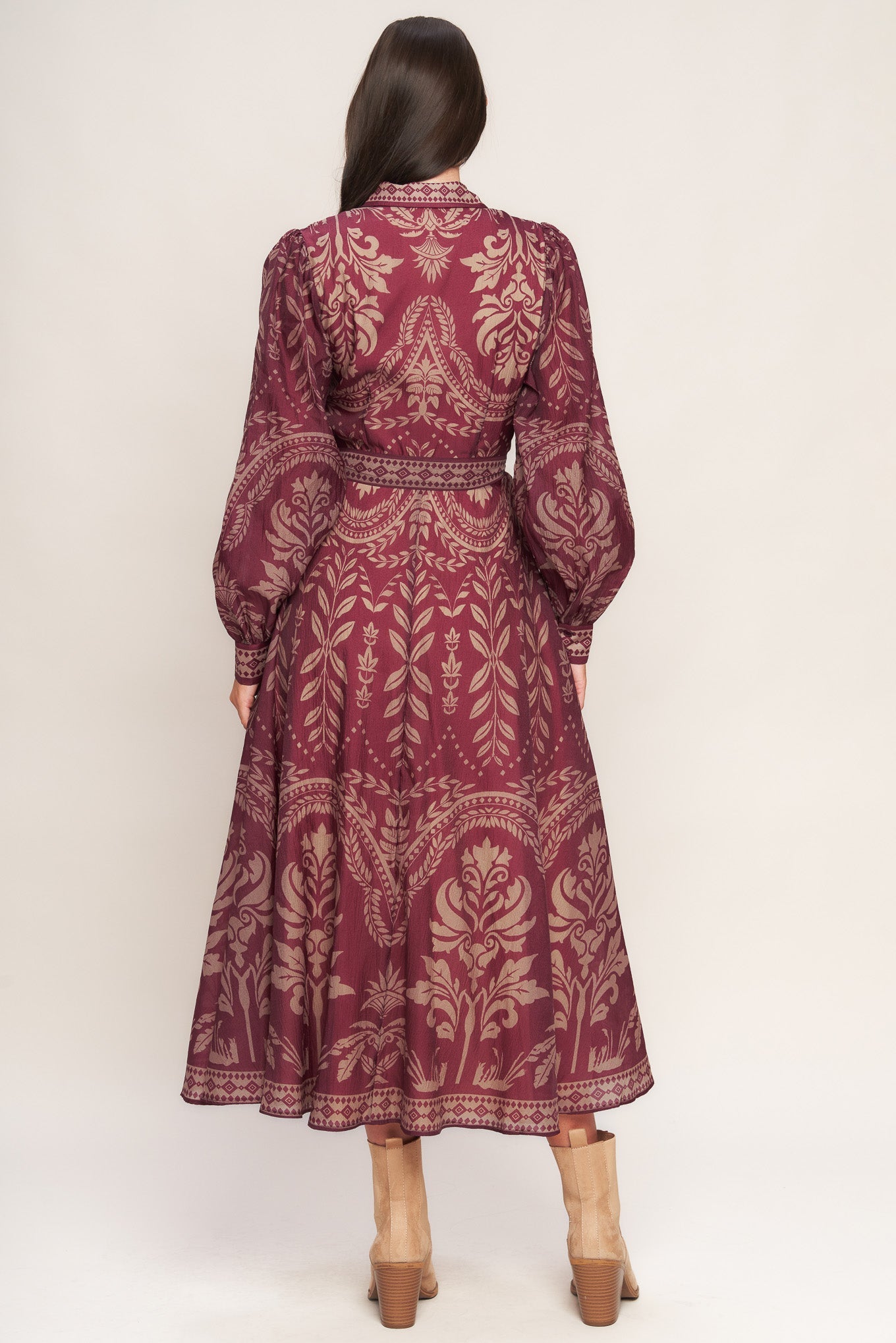 Vintage Tapestry Woven Midi Dress With Collar Button Front Flying Tomato