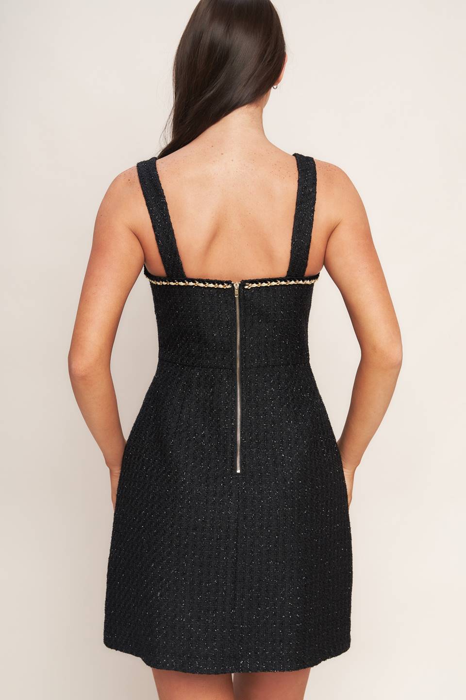 Monaco Hour Tweed Mini Dress With Straps Front Button Down Flying Tomato