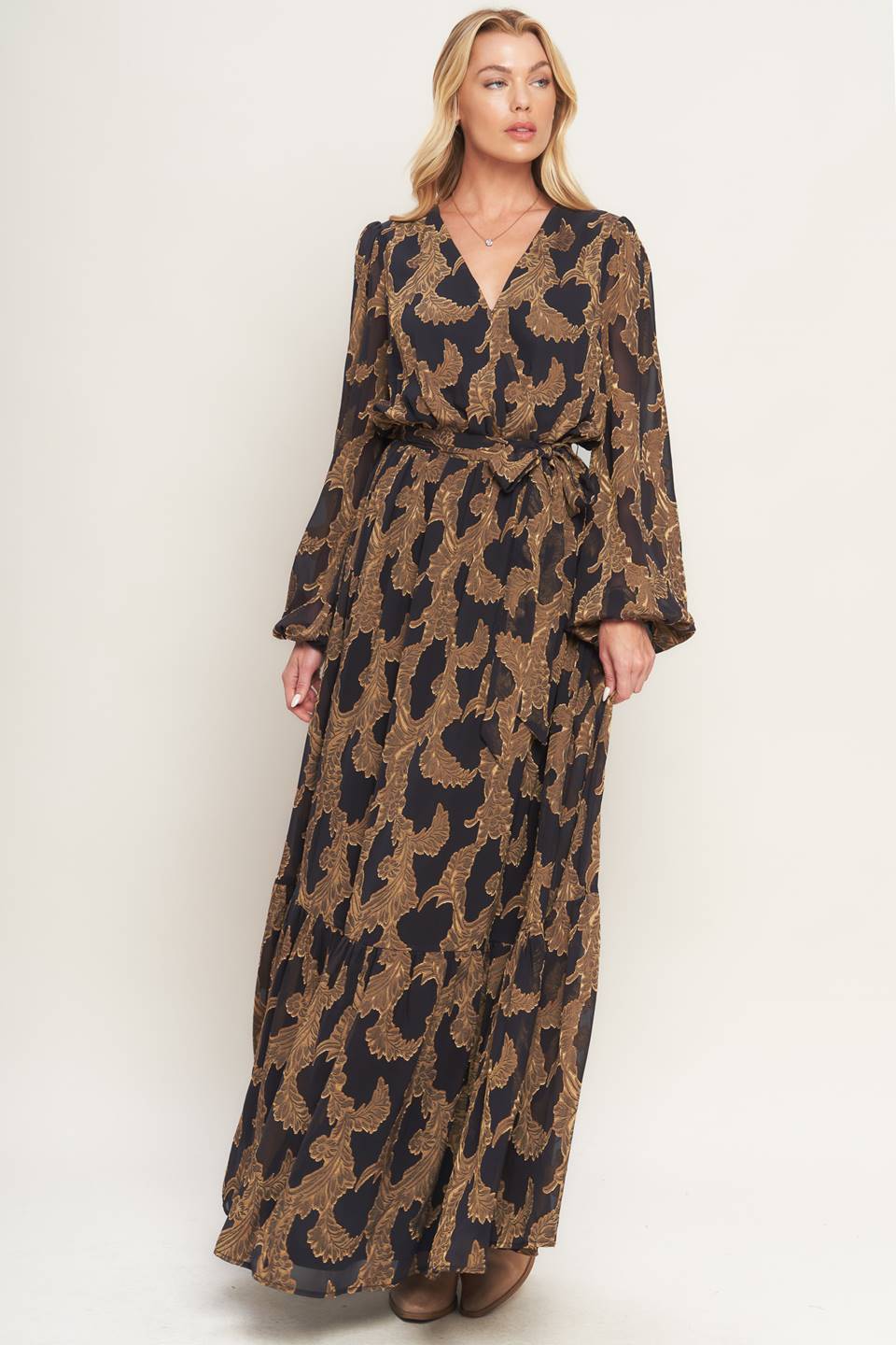 MIDNIGHT MOSS WOVEN JACQUARD MAXI DRESS Flying Tomato
