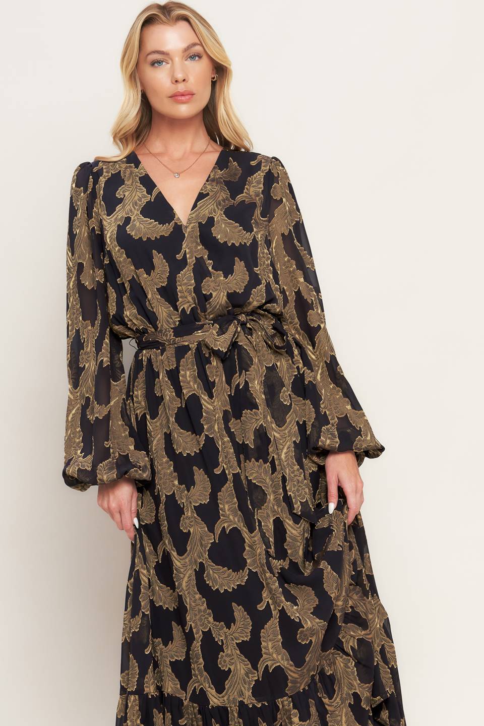 MIDNIGHT MOSS WOVEN JACQUARD MAXI DRESS Flying Tomato