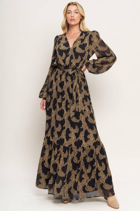Flying Tomato Midnight Moss Woven Jacquard Maxi Dress, elegant and flowing, showcasing its unique texture.