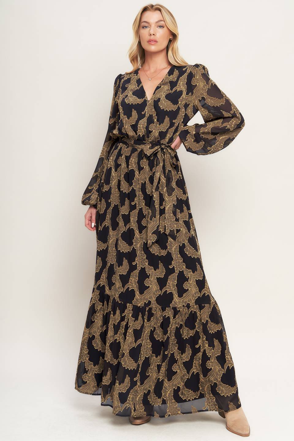 MIDNIGHT MOSS WOVEN JACQUARD MAXI DRESS Flying Tomato
