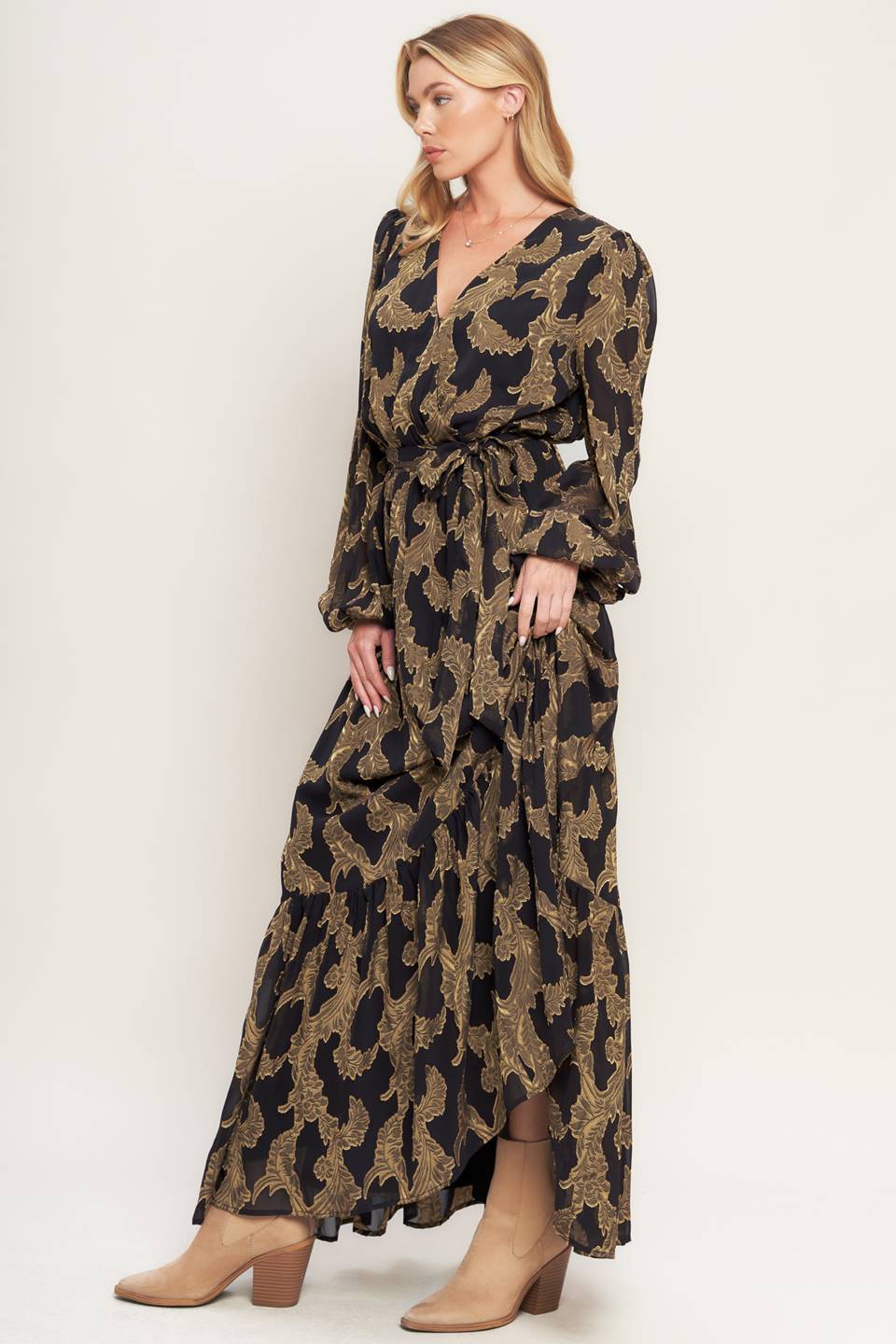 MIDNIGHT MOSS WOVEN JACQUARD MAXI DRESS Flying Tomato