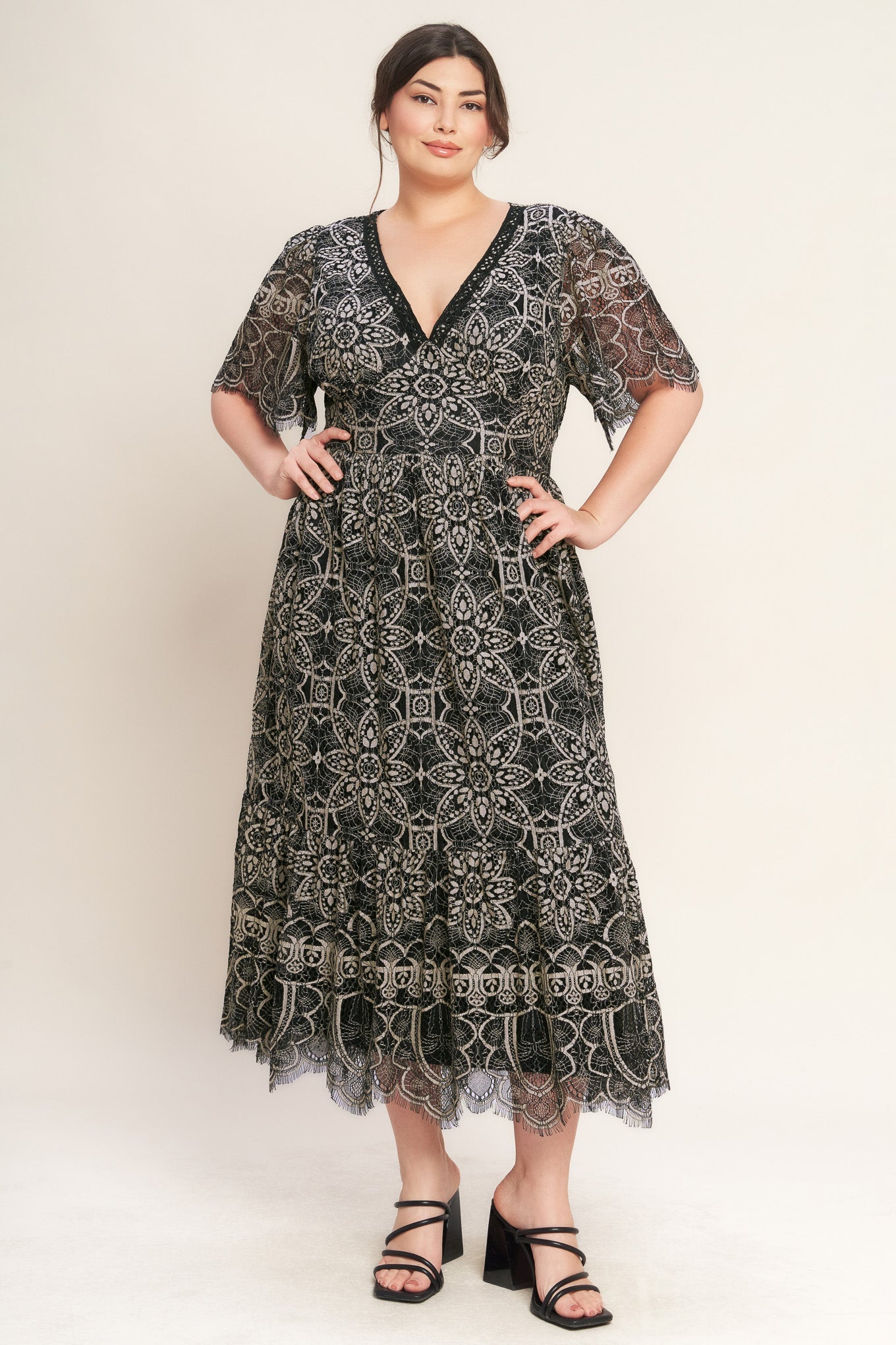 GOTHIC BLOOM WOVEN LACE MIDI DRESS Flying Tomato