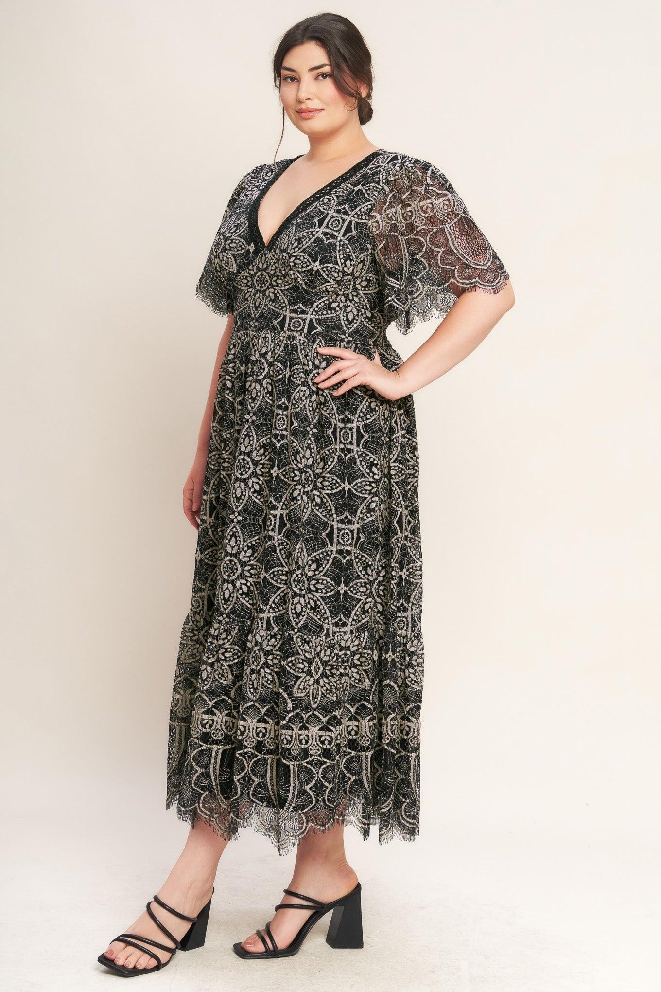 Flying Tomato Gothic Bloom Woven Lace Midi Dress, presented to highlight its elegant aesthetic and sophisticated appeal.