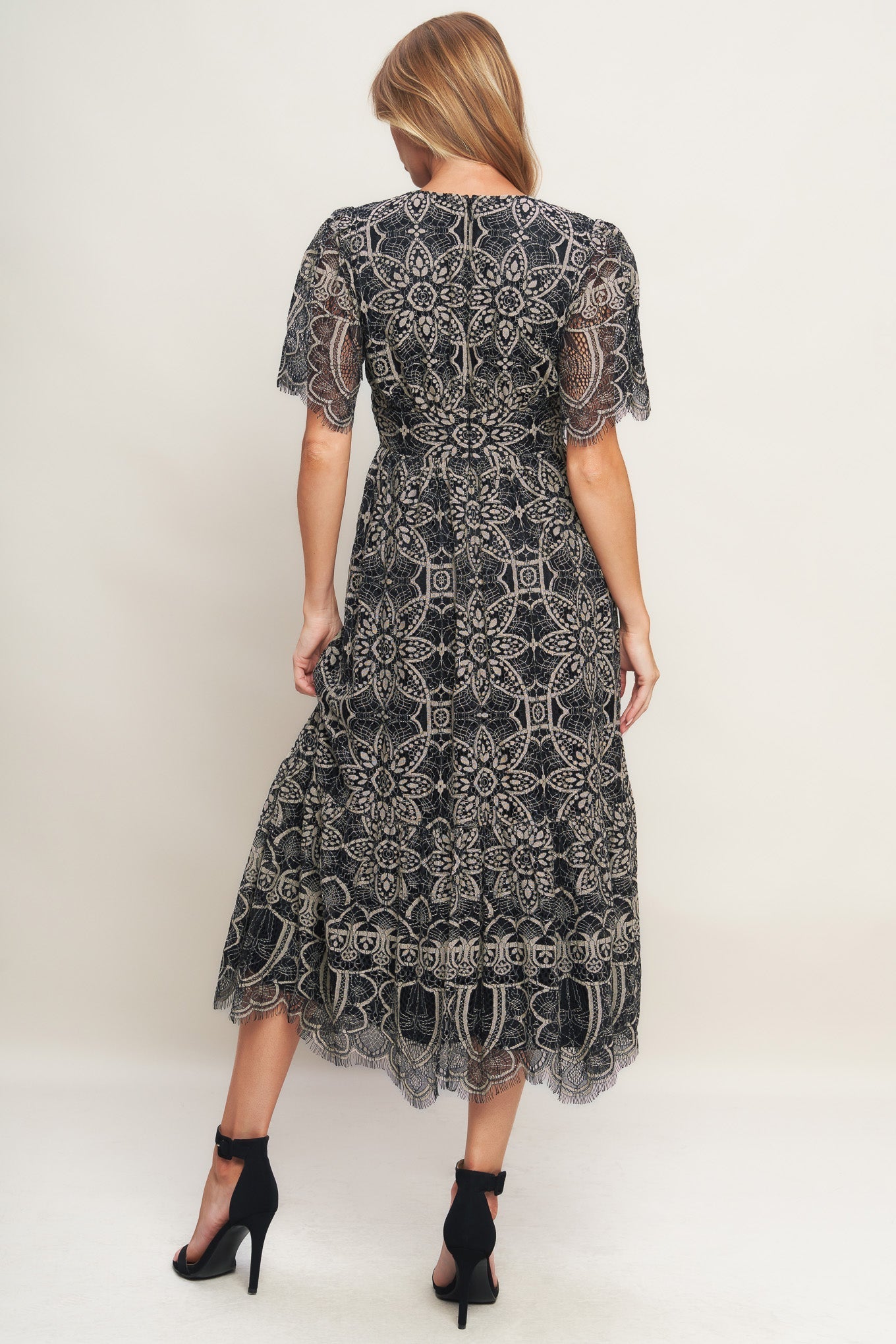 GOTHIC BLOOM WOVEN LACE MIDI DRESS Flying Tomato