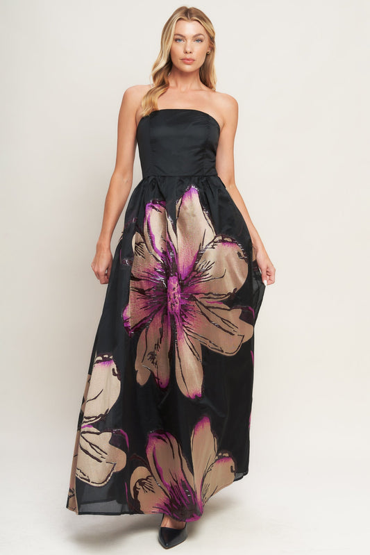 GILDED FLOWER WOVEN MAXI DRESS Flying Tomato