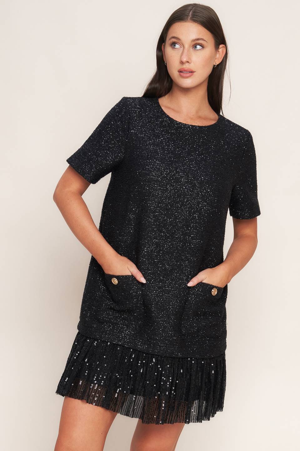 Sparkle Affair Tweed Mini Dress With Sequined Hem Detail Flying Tomato
