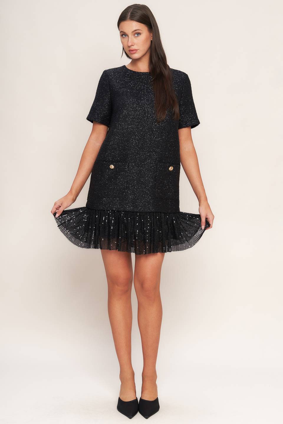 Sparkle Affair Tweed Mini Dress With Sequined Hem Detail Flying Tomato