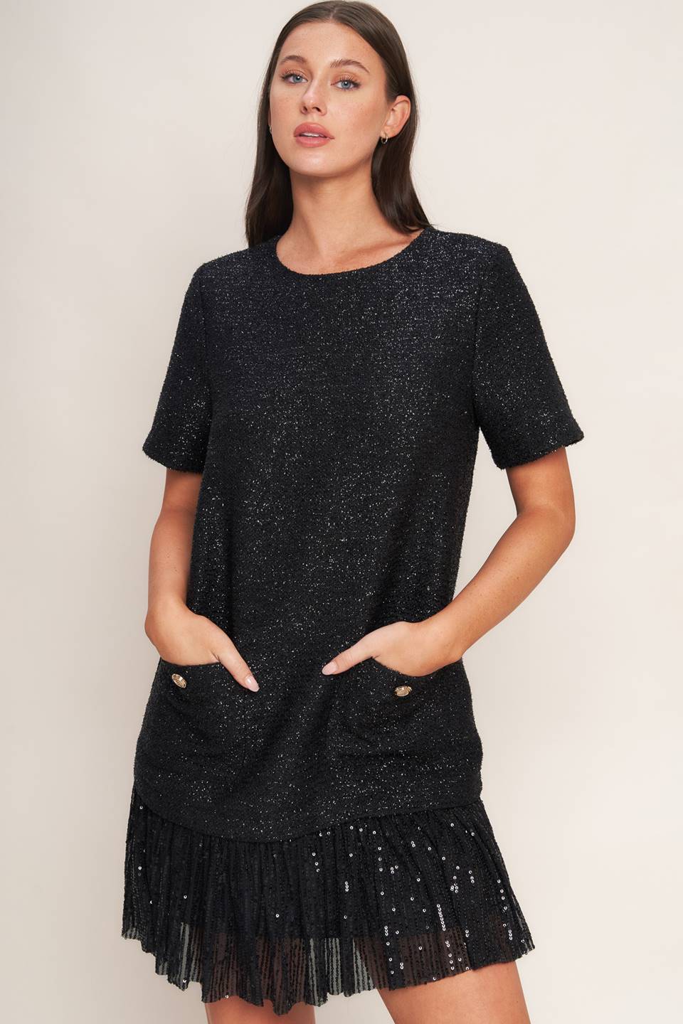 Sparkle Affair Tweed Mini Dress With Sequined Hem Detail Flying Tomato