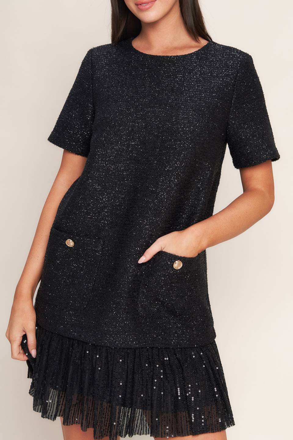 Sparkle Affair Tweed Mini Dress With Sequined Hem Detail Flying Tomato