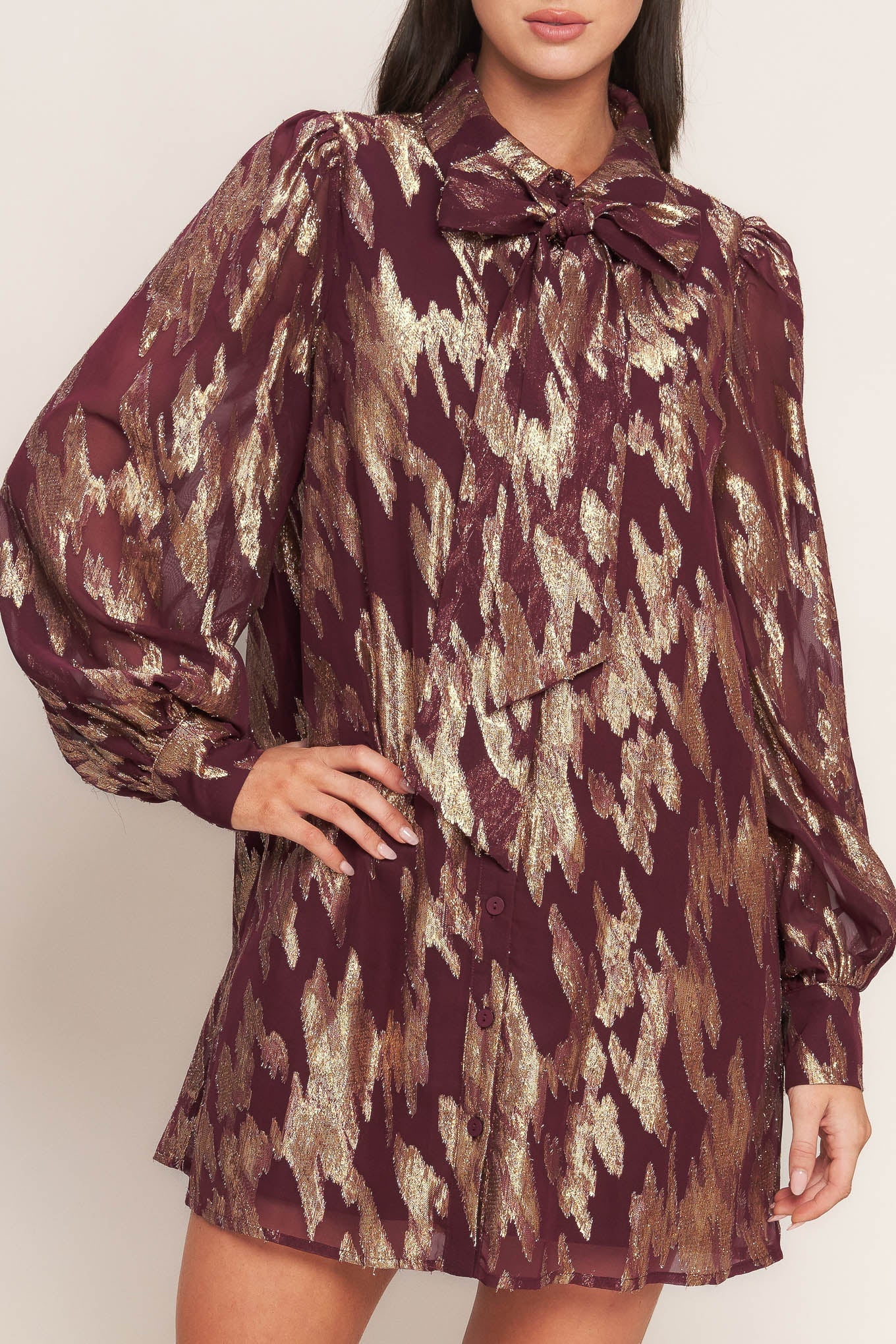 METALLIC MUSE WOVEN MINI DRESS Flying Tomato