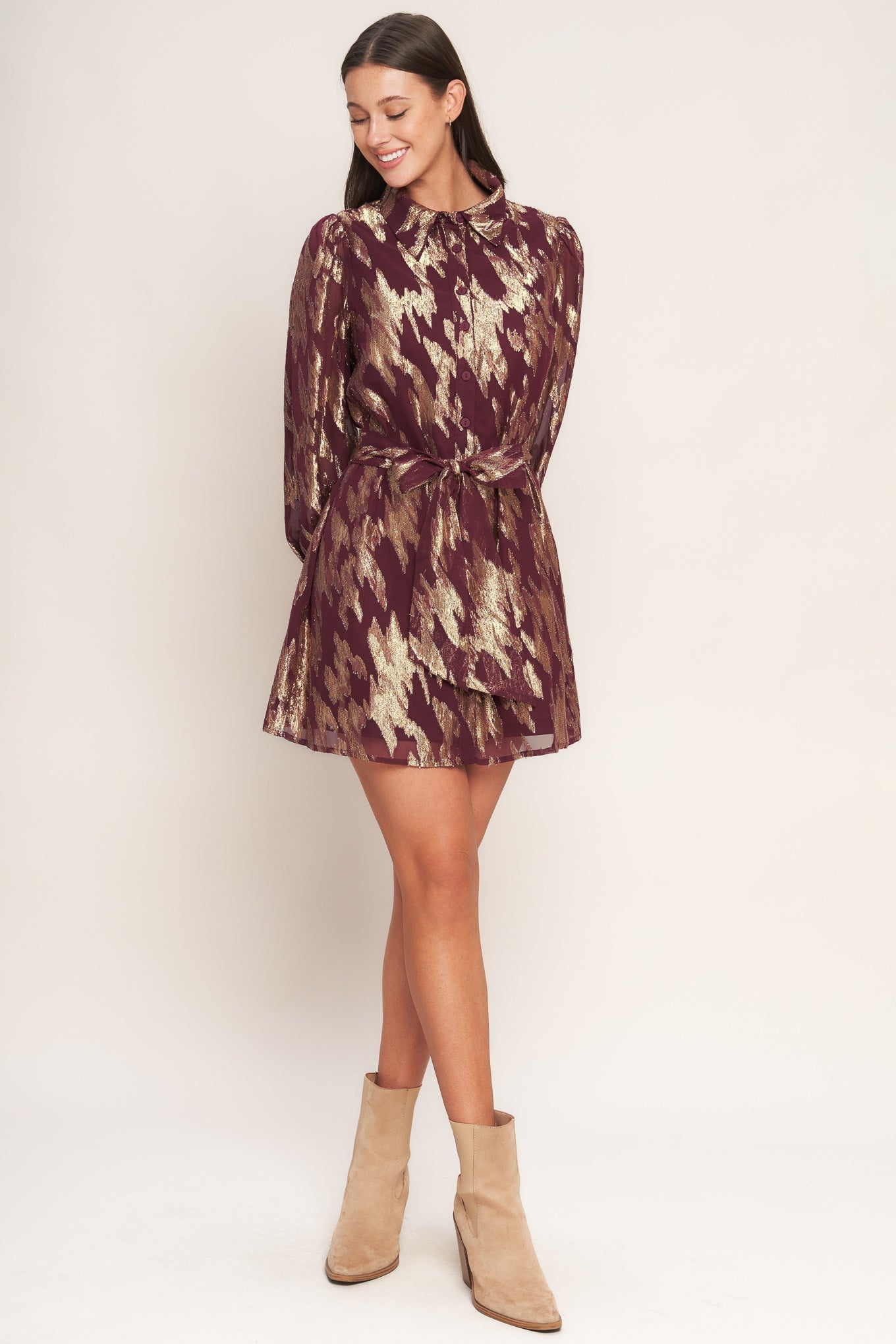 METALLIC MUSE WOVEN MINI DRESS Flying Tomato