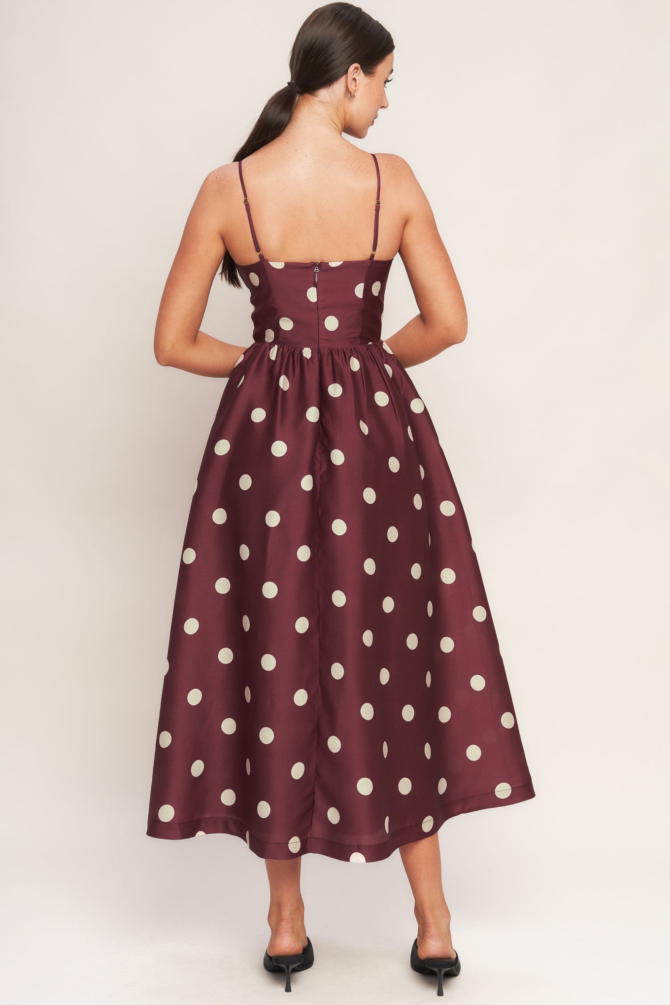 Maraschino Chic Printed Woven Midi Dress With Straps And Shirred Bodice Flying Tomato