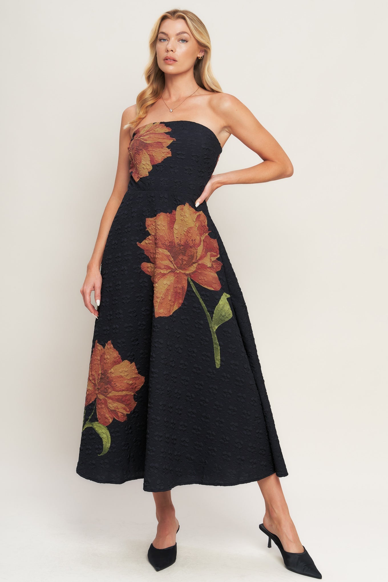 ART NOUVEAU BLOOM WOVEN MIDI DRESS Flying Tomato
