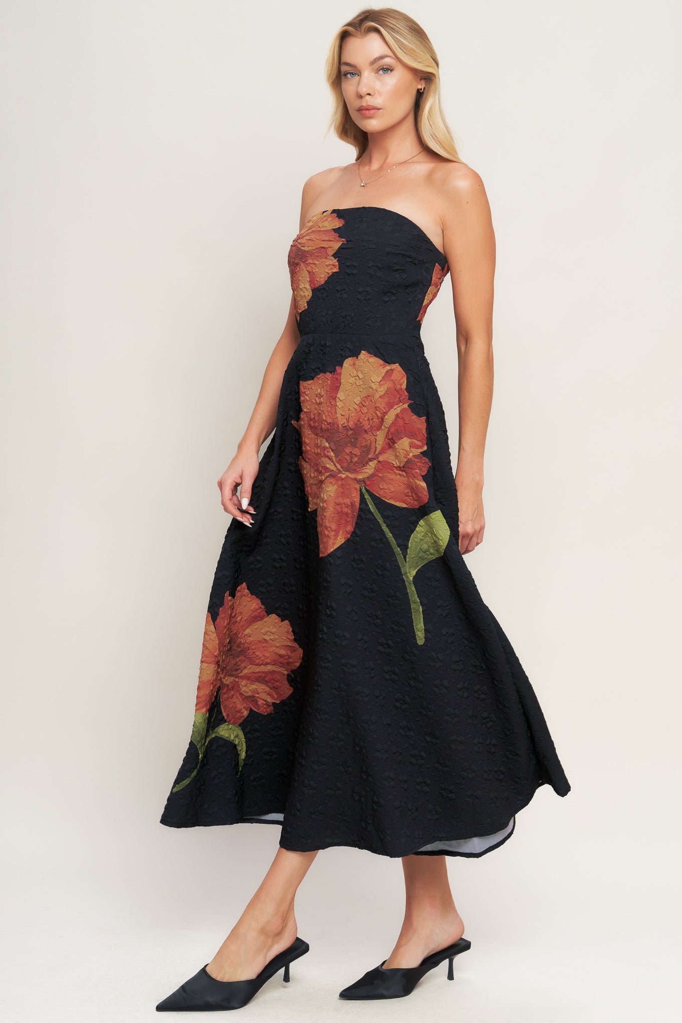ART NOUVEAU BLOOM WOVEN MIDI DRESS Flying Tomato