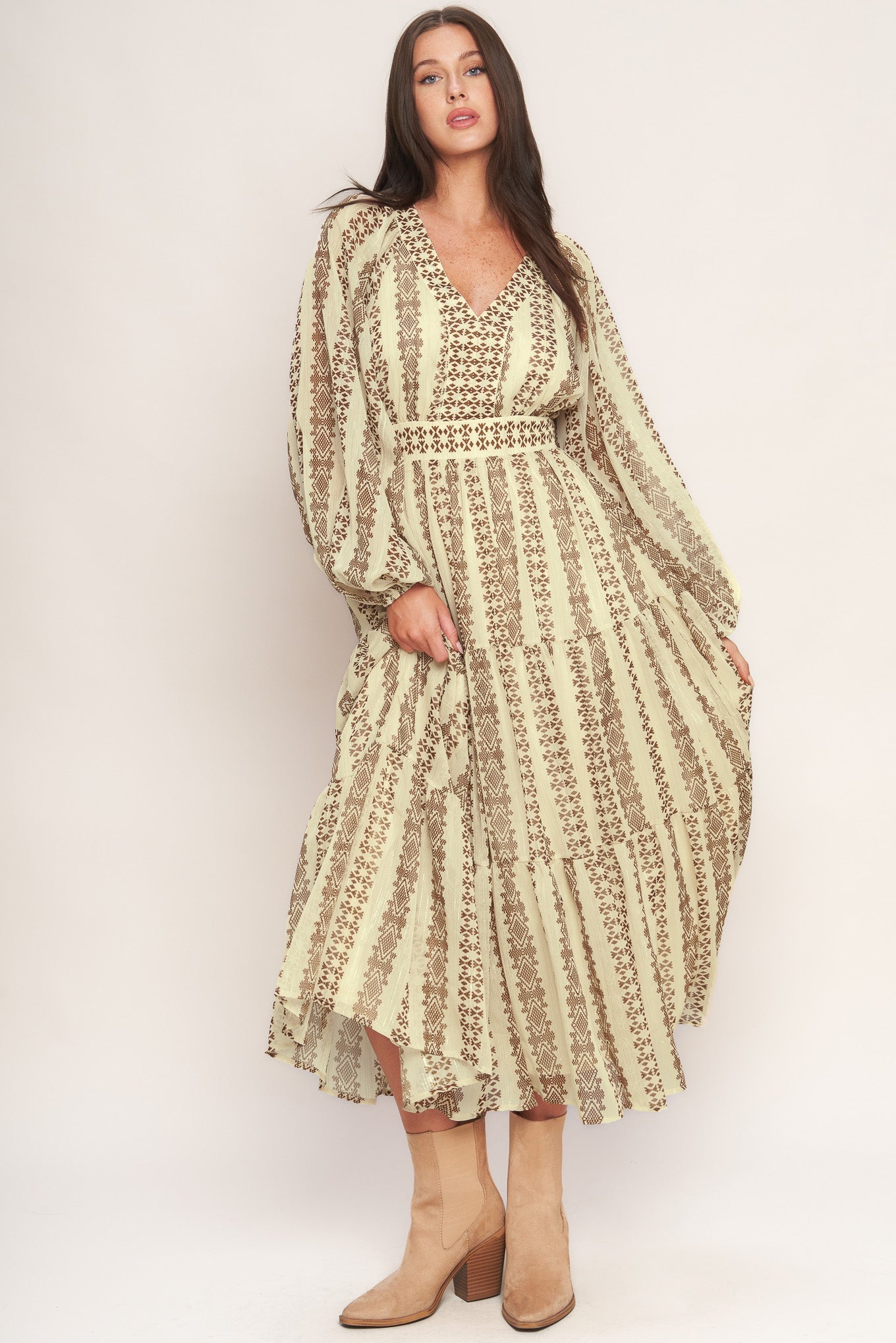 Tribal Whisper Woven Midi Dress With Metallic Thread Flying Tomato