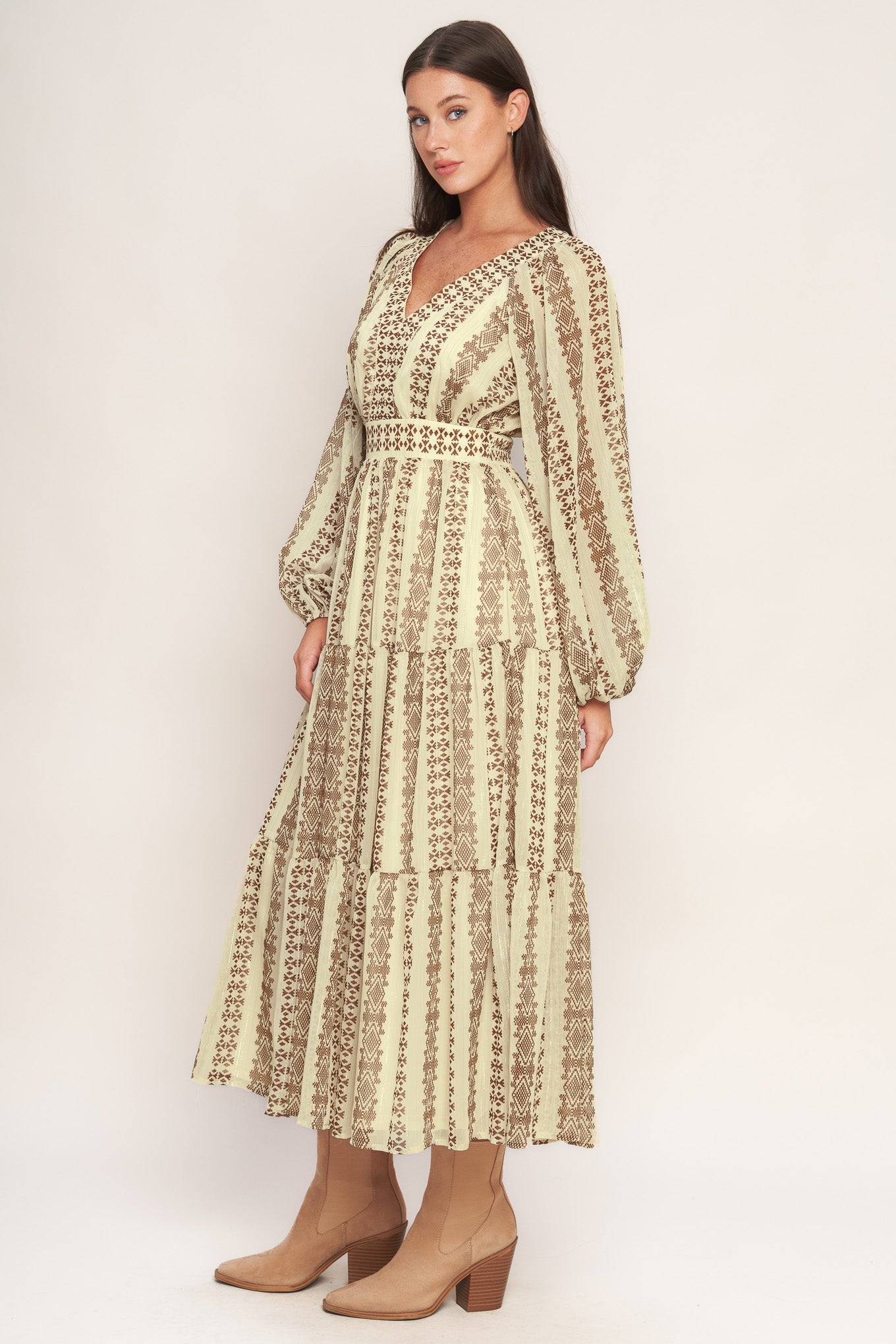 Tribal Whisper Woven Midi Dress With Metallic Thread Flying Tomato