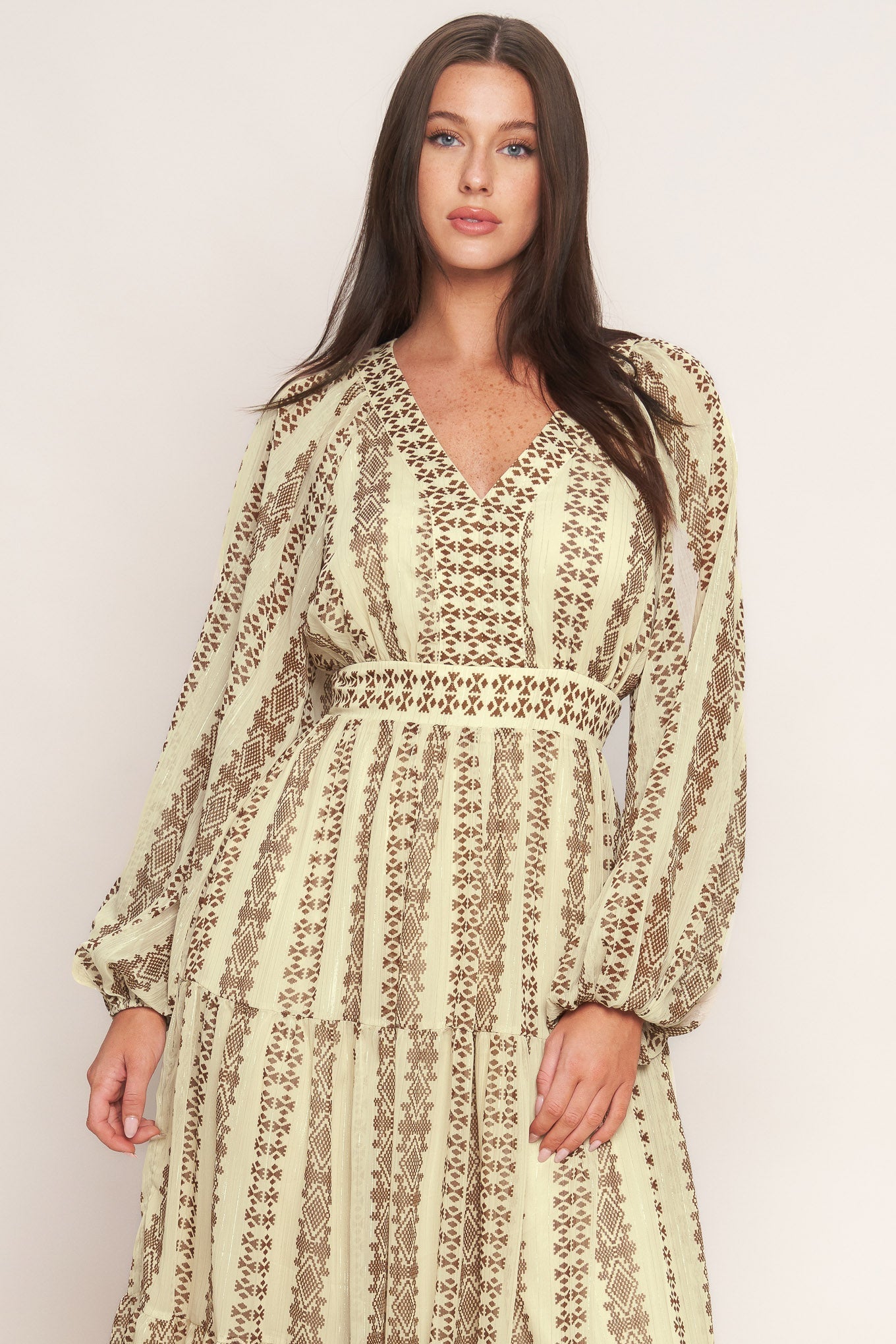 Tribal Whisper Woven Midi Dress With Metallic Thread Flying Tomato
