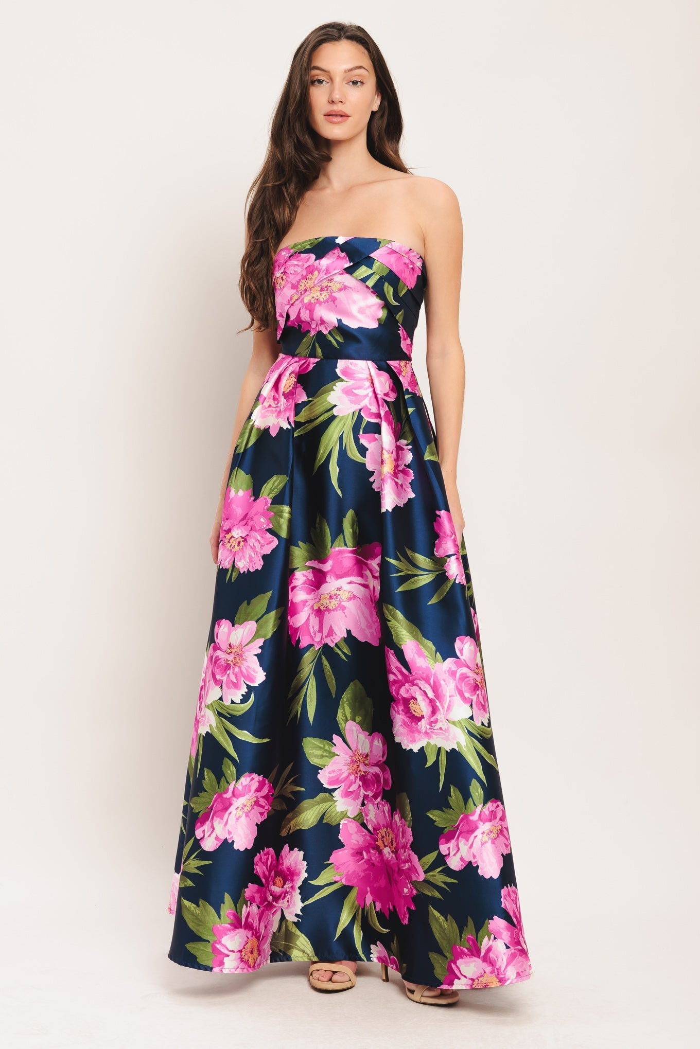 Luna Flora Floral Strapless Woven Maxi Dress With Back Zipper Flying Tomato