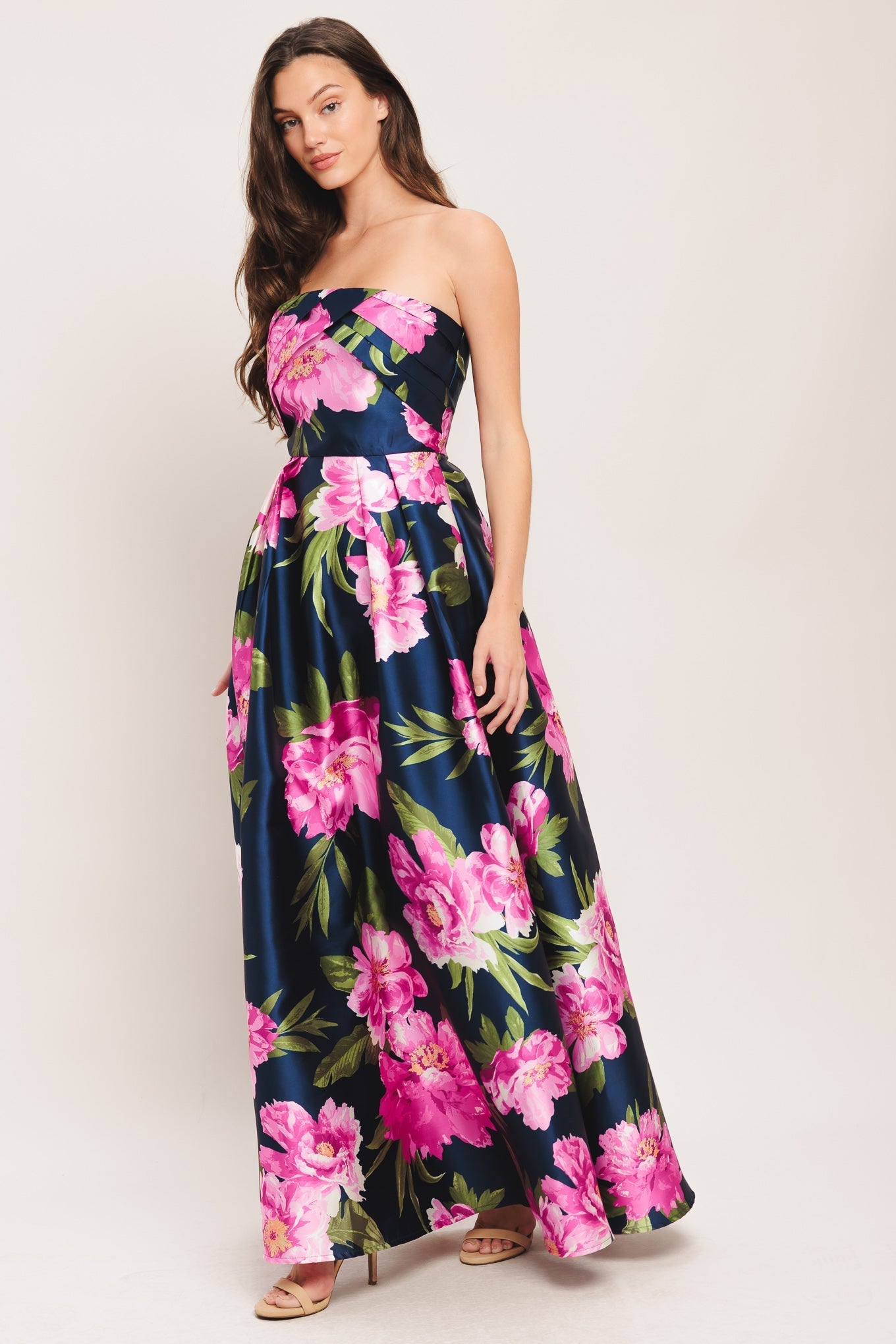 Luna Flora Floral Strapless Woven Maxi Dress With Back Zipper Flying Tomato