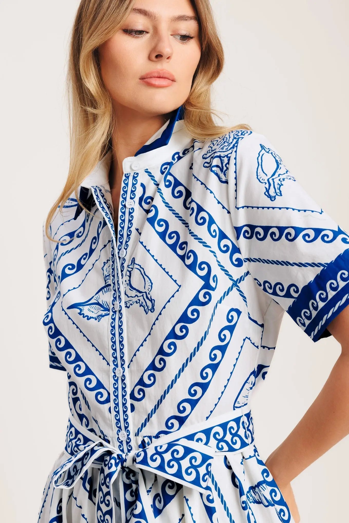 Island Polish Printed Woven Mini Dress With Self Tie Belt Flying Tomato