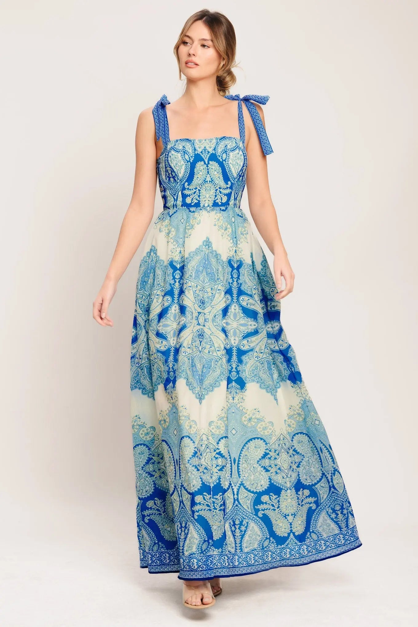Ocean Tapestry Woven Maxi Dress With Shoulder Ties Flying Tomato