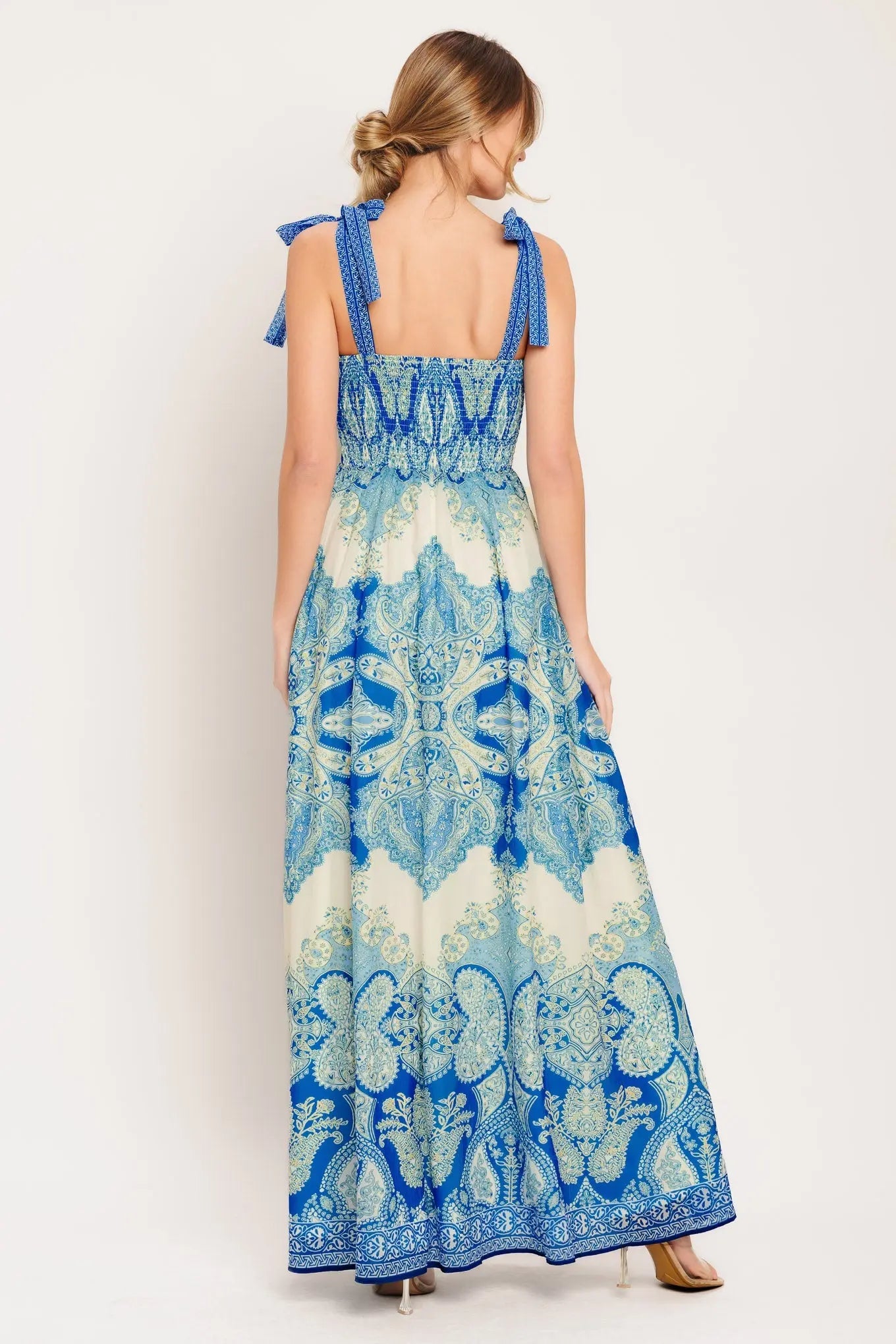 Ocean Tapestry Woven Maxi Dress With Shoulder Ties Flying Tomato