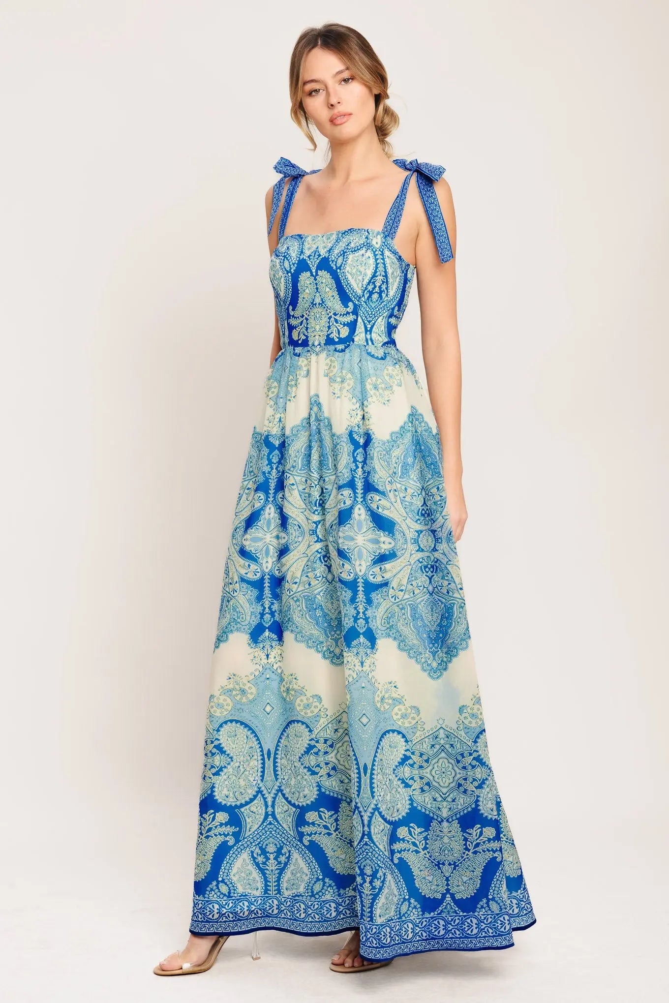 Ocean Tapestry Woven Maxi Dress With Shoulder Ties Flying Tomato