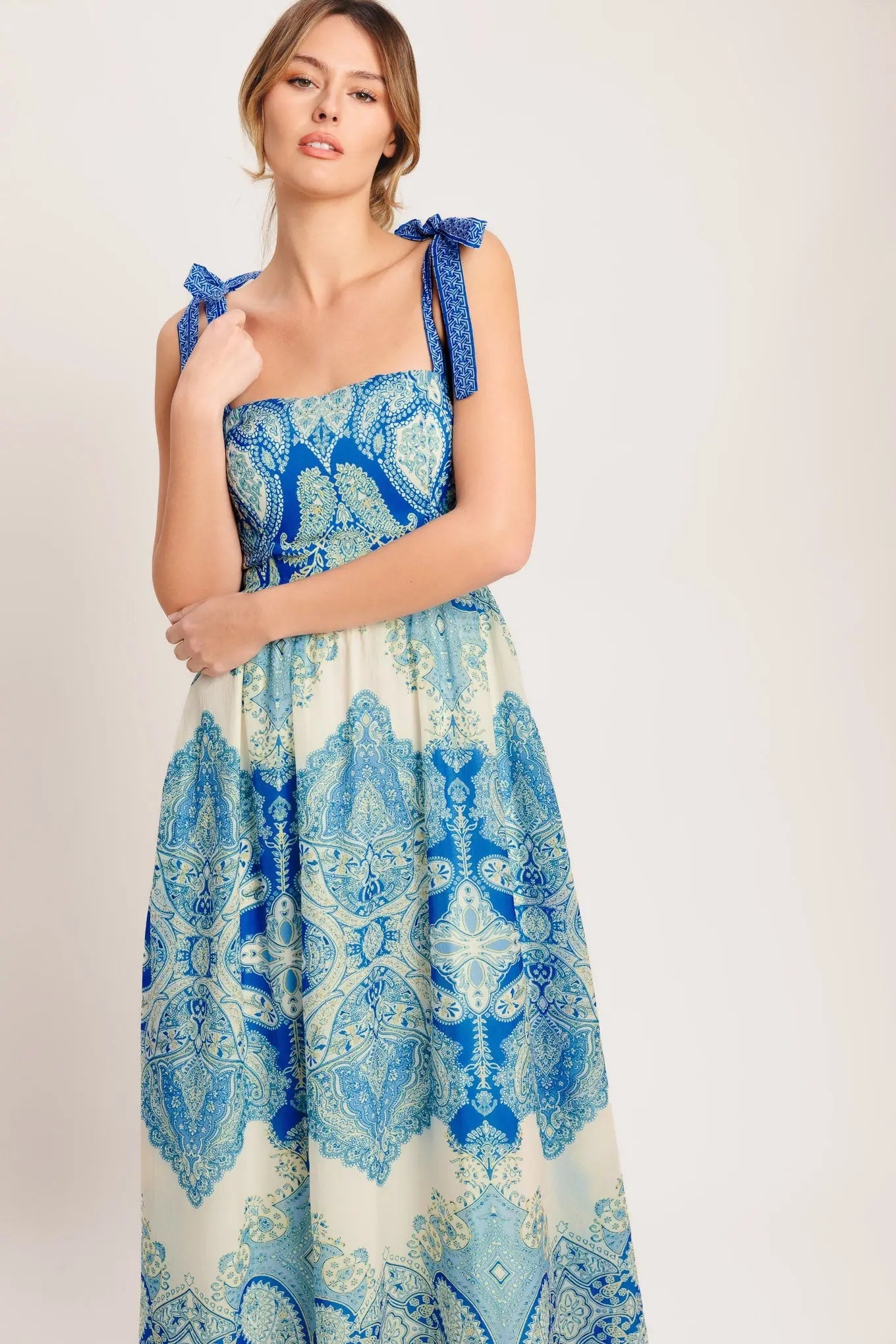 Ocean Tapestry Woven Maxi Dress With Shoulder Ties Flying Tomato