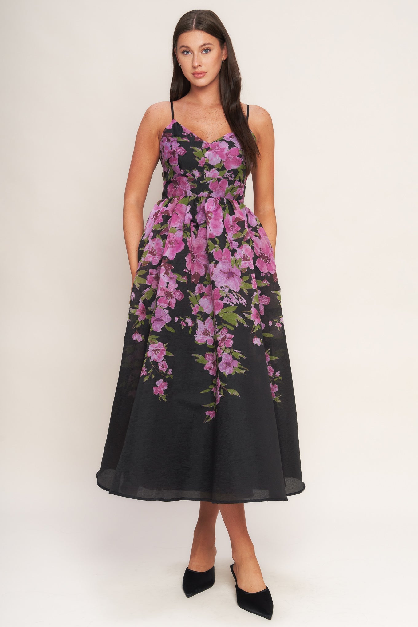 Nightfall Blossom Printed Woven Midi Dress With Cami Top Flying Tomato