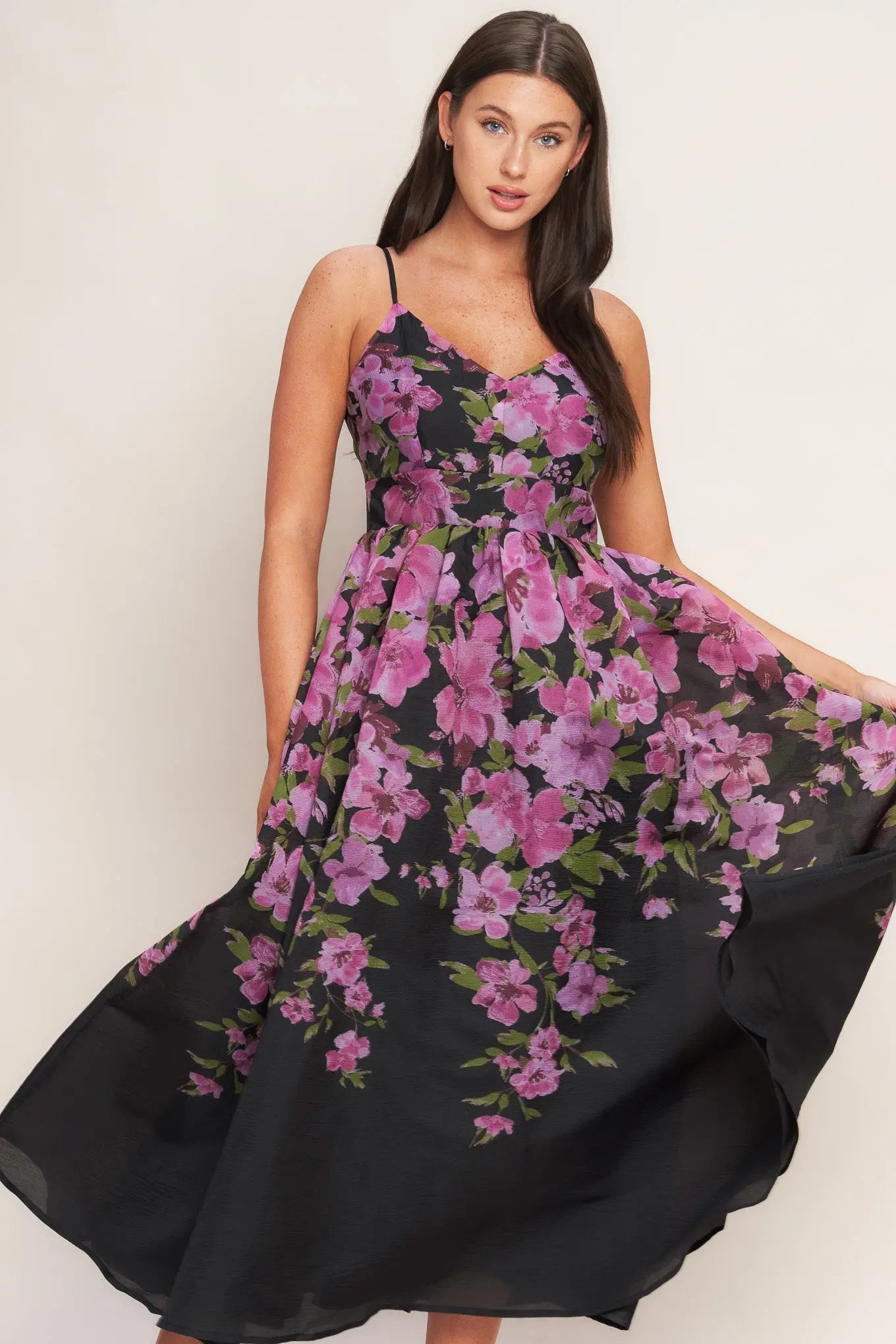 NIGHTFALL BLOSSOM WOVEN MIDI DRESS Flying Tomato