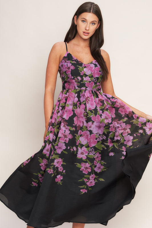Nightfall Blossom Printed Woven Midi Dress With Cami Top Flying Tomato