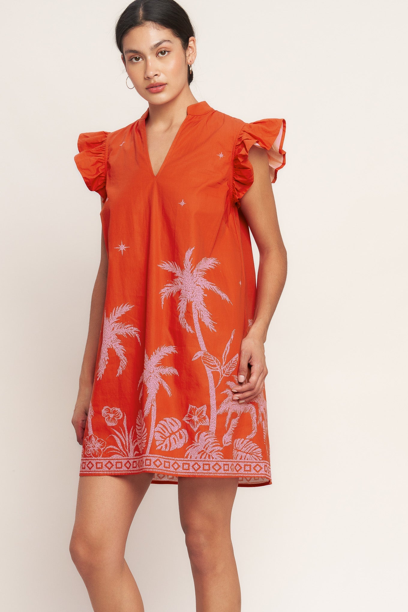 Flying Tomato ISLAND STATE OF MIND Woven Mini Dress, full front view, showcasing its stylish and breezy summer design.