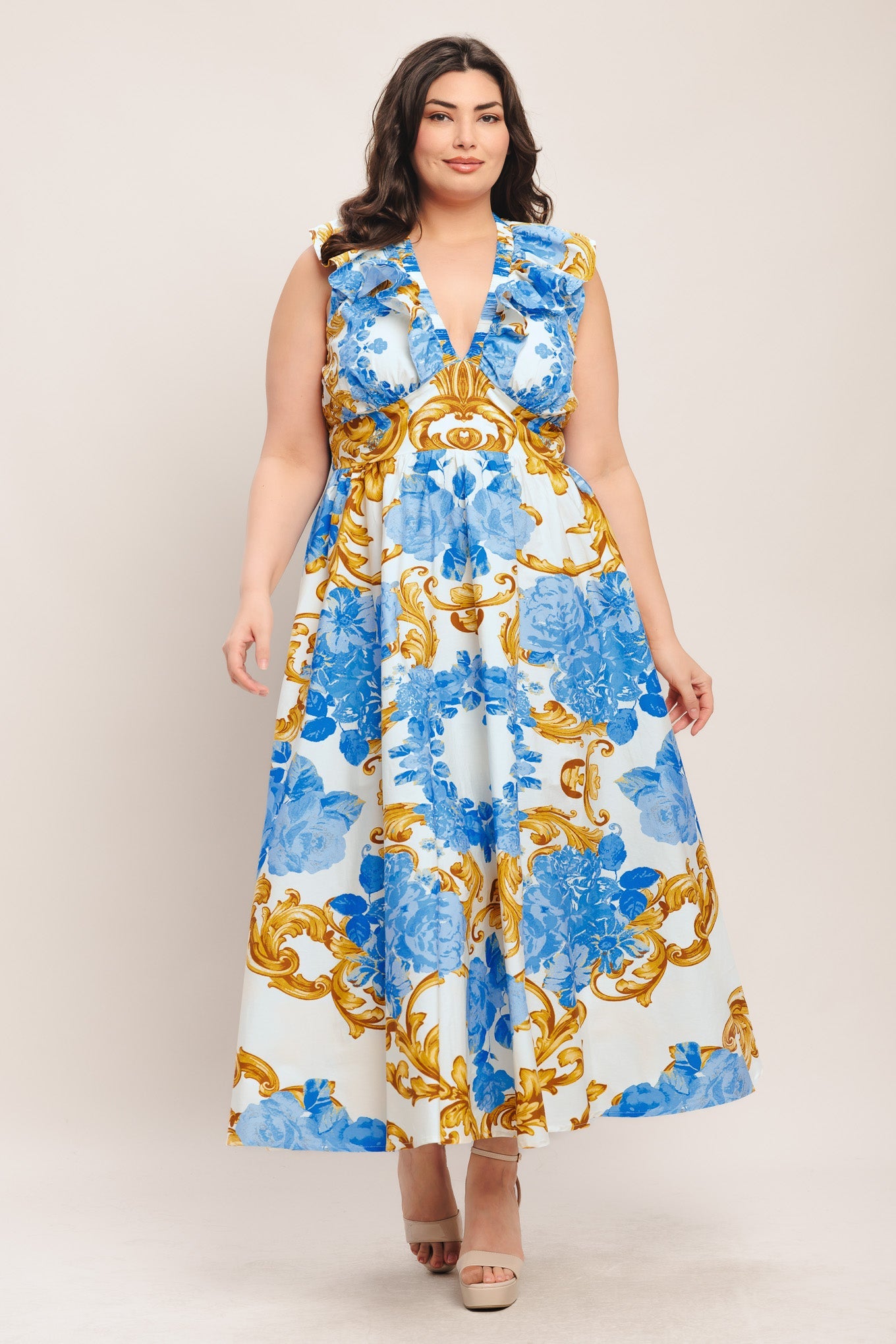 Flying Tomato BAROQUE BLOOM WOVEN MIDI DRESS - Complete View