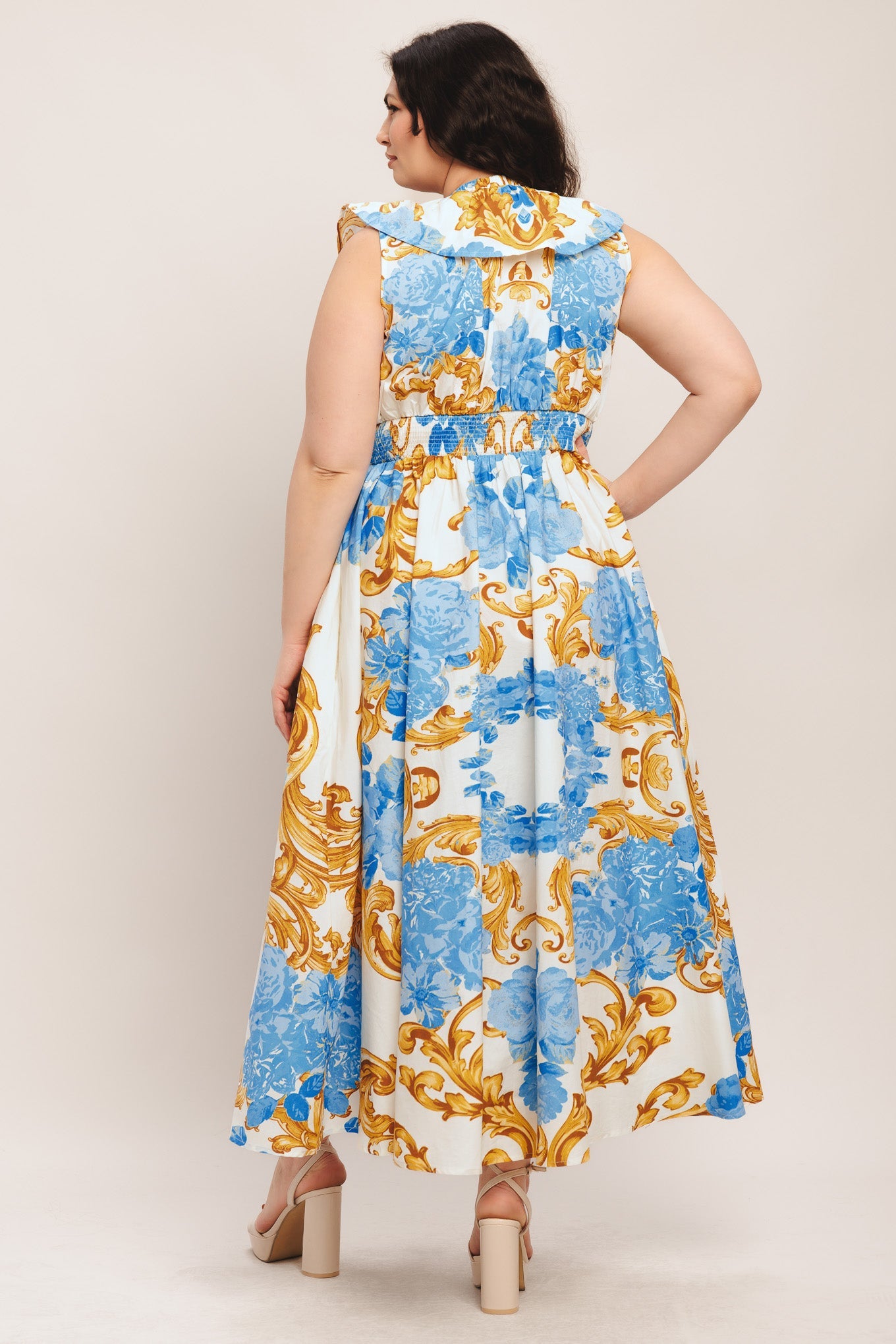 Flying Tomato BAROQUE BLOOM WOVEN MIDI DRESS - Lifestyle Image