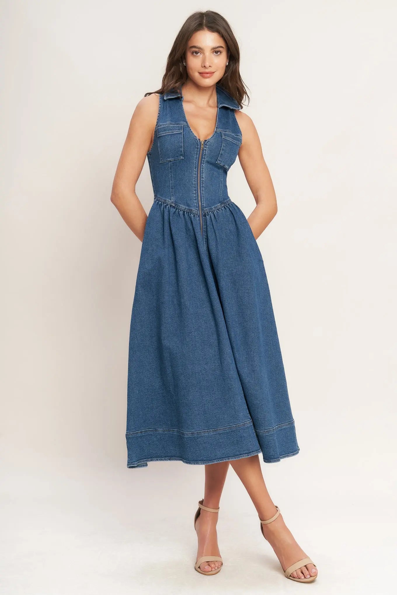 INDIGO FLOW DENIM MIDI DRESS Flying Tomato