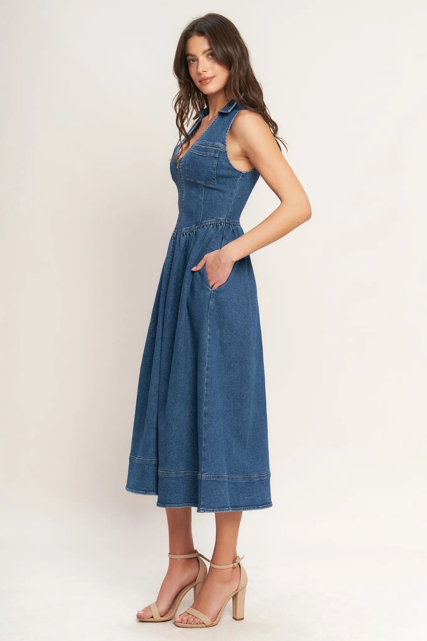 INDIGO FLOW DENIM MIDI DRESS Flying Tomato
