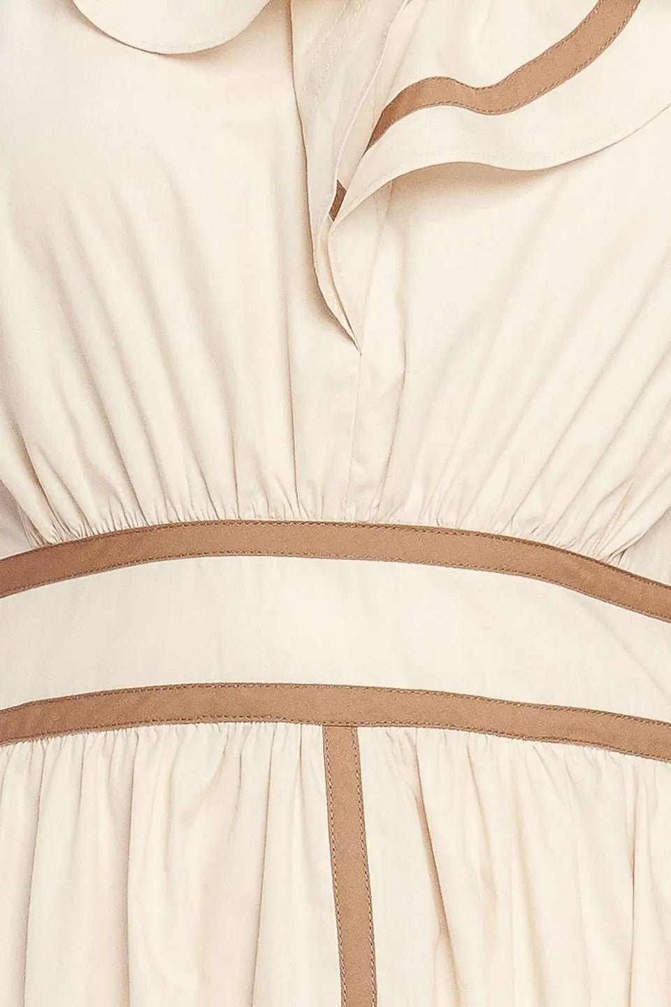 Breeze Cotton Canvas Woven Midi Dress With V Neckline Ruffles And Back Zipper Flying Tomato