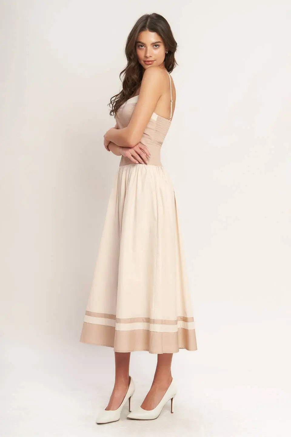 SPRING HARMONY COLOR BLOCKED MIDI DRESS Flying Tomato