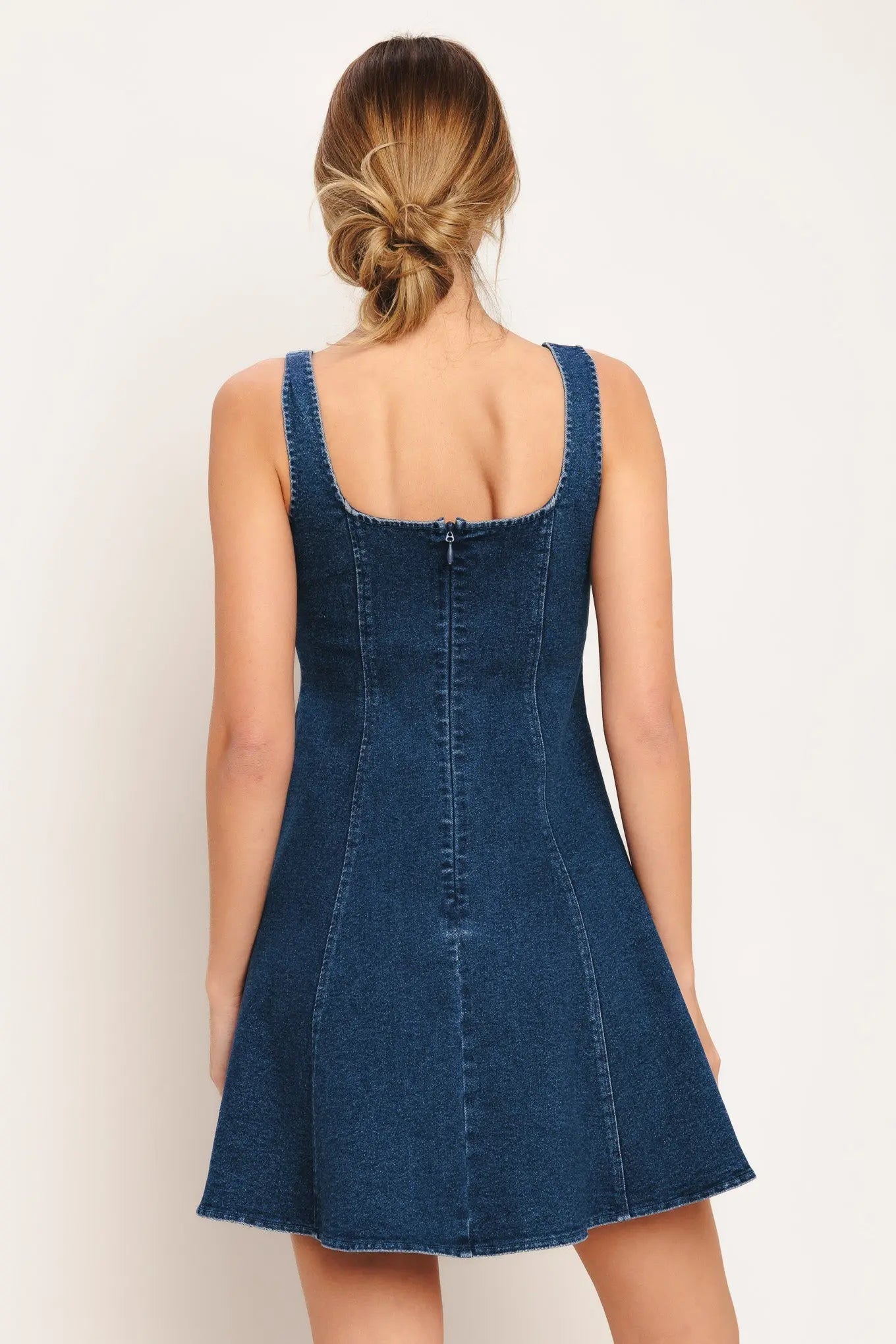 Urban Polish Denim Mini Dress With Square Neckline And Button Front Flying Tomato